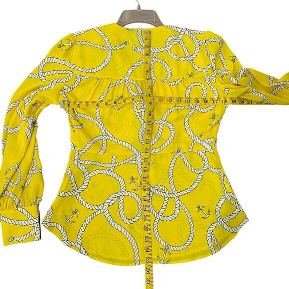 Cabi Knot Blouse Top Yellow Nautical Reef Anchors Sz S 5707 Preppy Sailor Chic - Picture 7 of 7